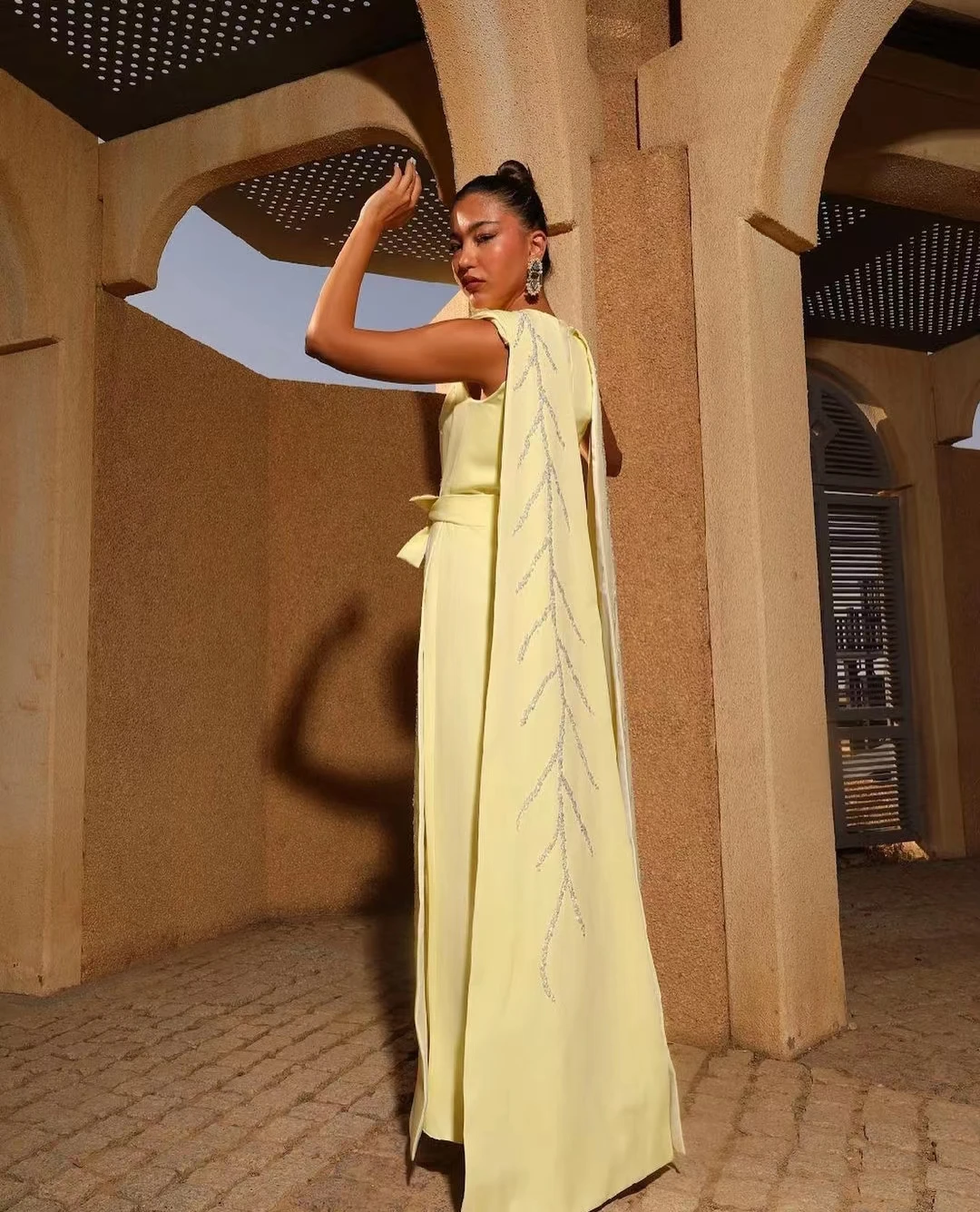 

AsaNagi Light Yellow New Evening Dresses O Neck A Line Sleeveless Floor-Length Elegant Formal Party Dress 2023 فساتين السهرة