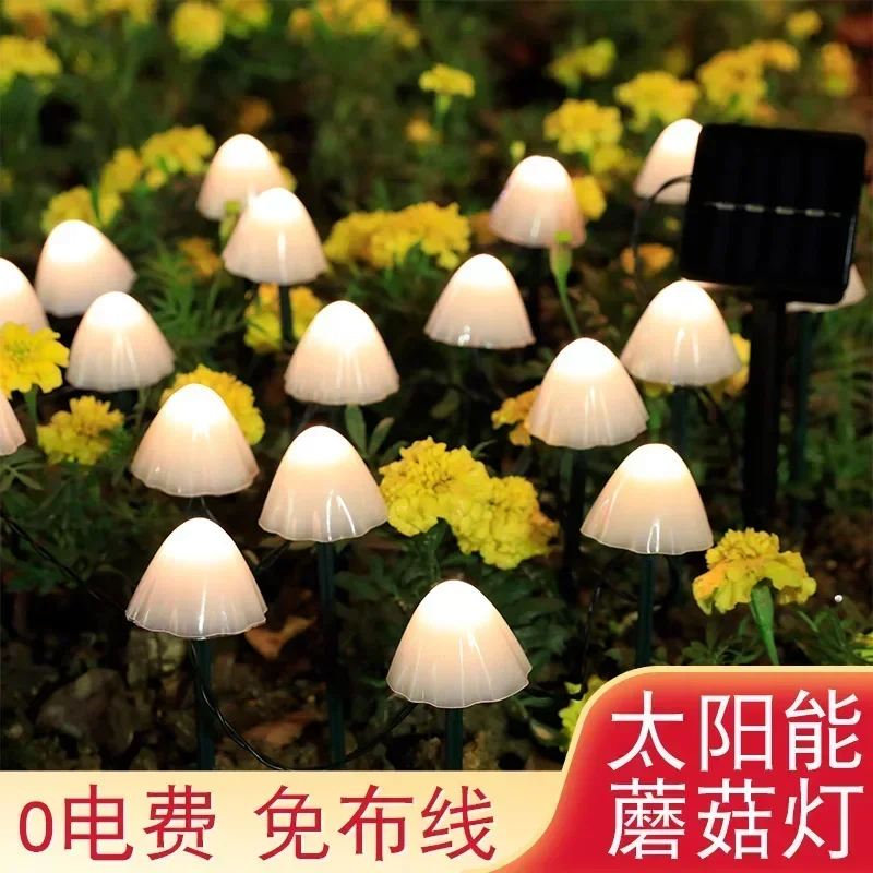 Imagem -02 - Cogumelo Led Solar Lights Garland Paisagem Impermeável Natal String Lamp para Gramado Jardim Pátio Rua Decoração ao ar Livre