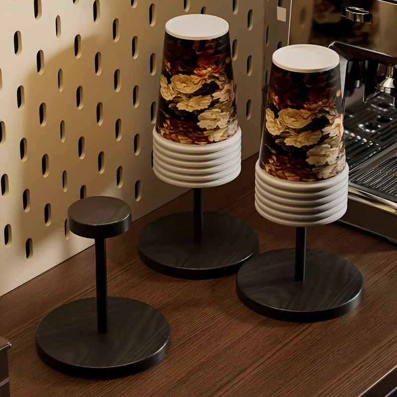 1pcs Convenient Disposable Cup Holder, ABS Plastic with Wood Grain, Ideal for Home, Office, Bathroom & Cafe