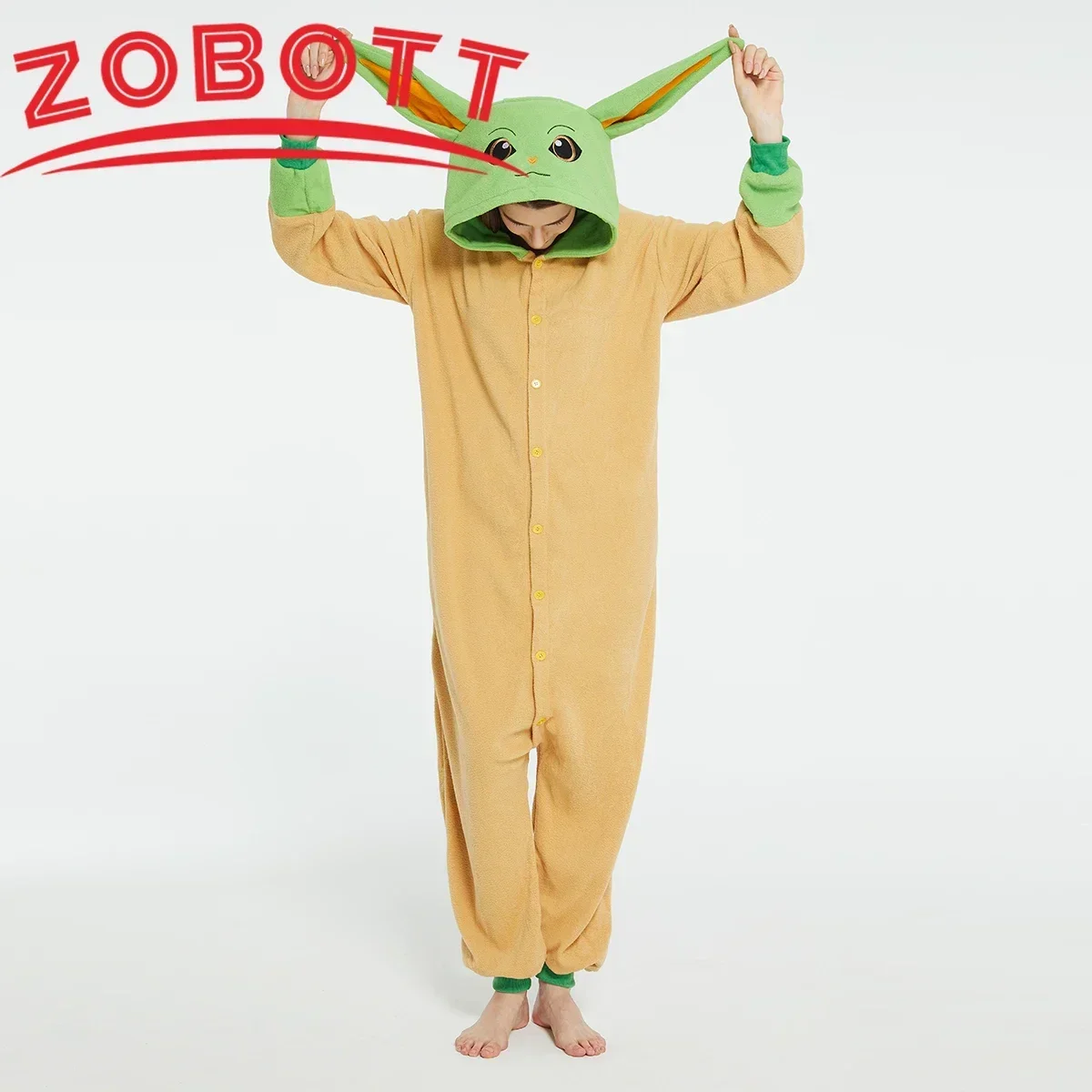 Yoda Pijamas de una pieza de dibujos animados para bebé, pijamas de manga larga, ropa de descanso informal holgada, ropa de casa para hombres y mujeres