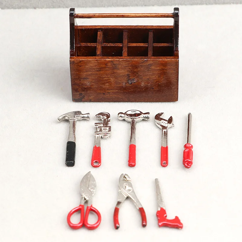 

3picecs 1:12 Scale Dollhouse Miniature Repair Tools Set - Retro Toolbox with Tools Dollhouse Scene Props Decor