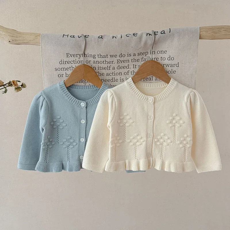 

2025 New Autumn 0-3Yrs Kids Clothes Toddler Baby Girl Knitting Cardigan Long Sleeved Solid Color Cardigan Sweater Coat