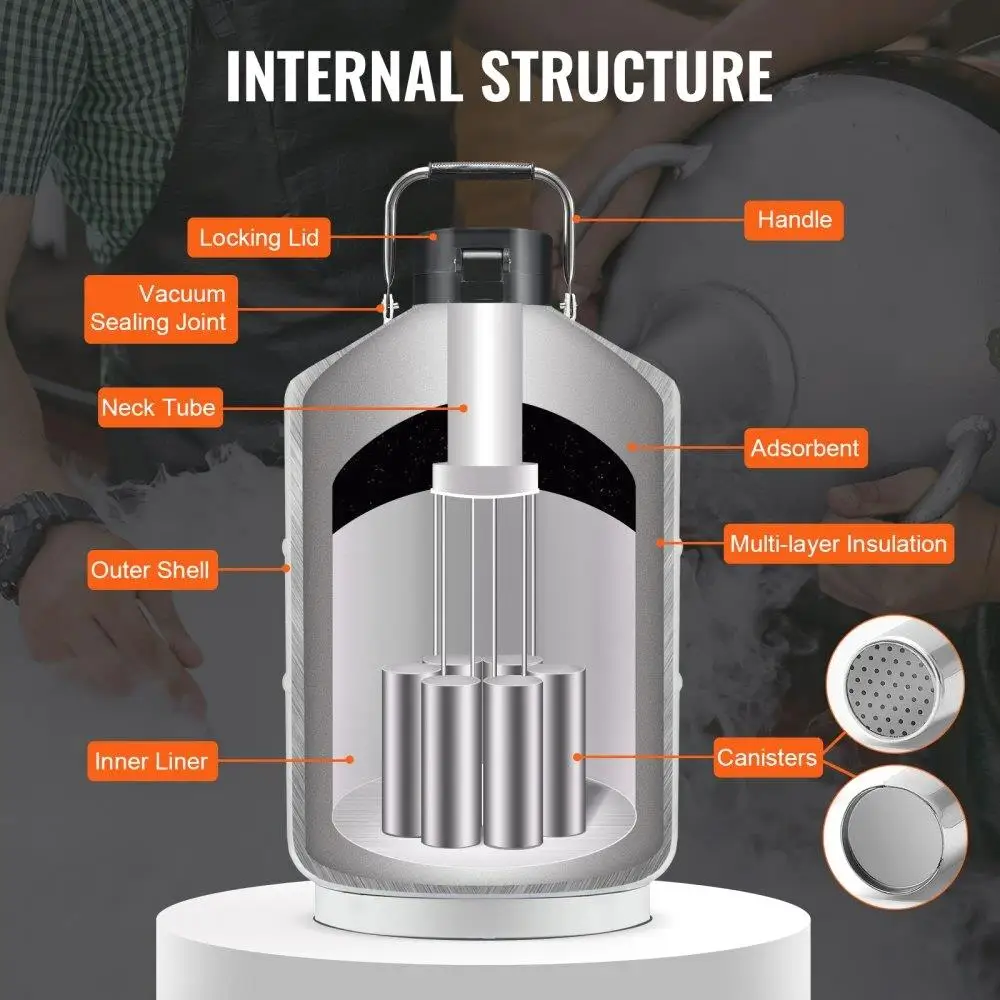 6L Aluminum Alloy Liquid Nitrogen Tank with 6 Canisters