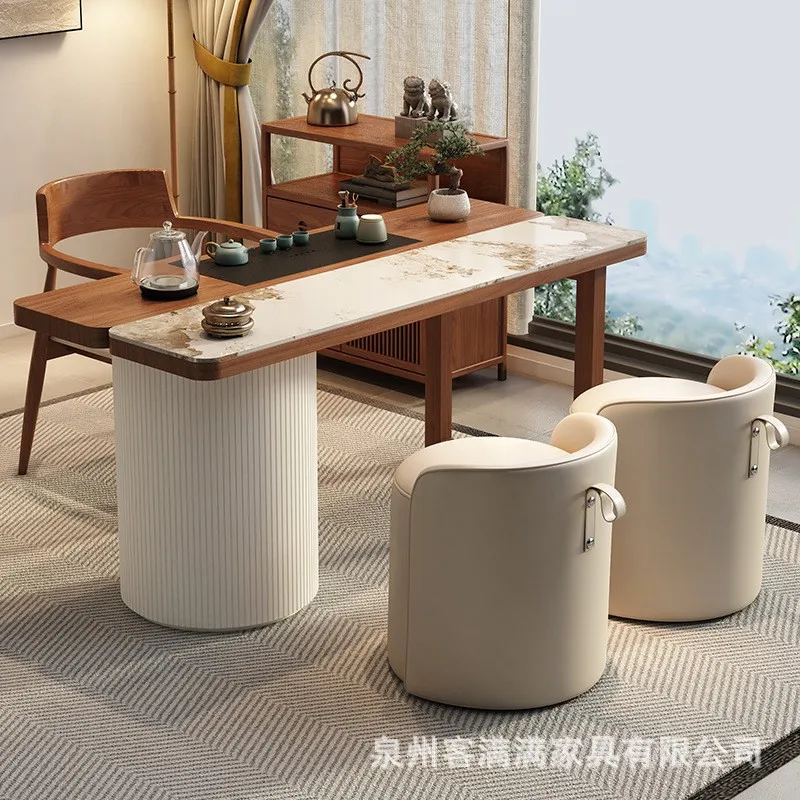 New Chinese-style solid wood balcony tea table and chair combination rock slab household small apartment tea table Kung Fu tea t