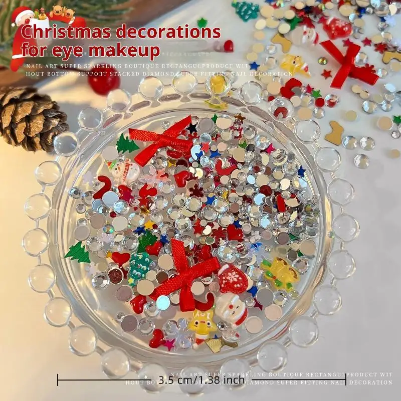 {MX} 1箱 カートゥーンクリスマスシリーズチャーム サンタクロース リボン ラインストーン ネイルアート スパンコール DIY アイメイクデコレーション レジンチャーム