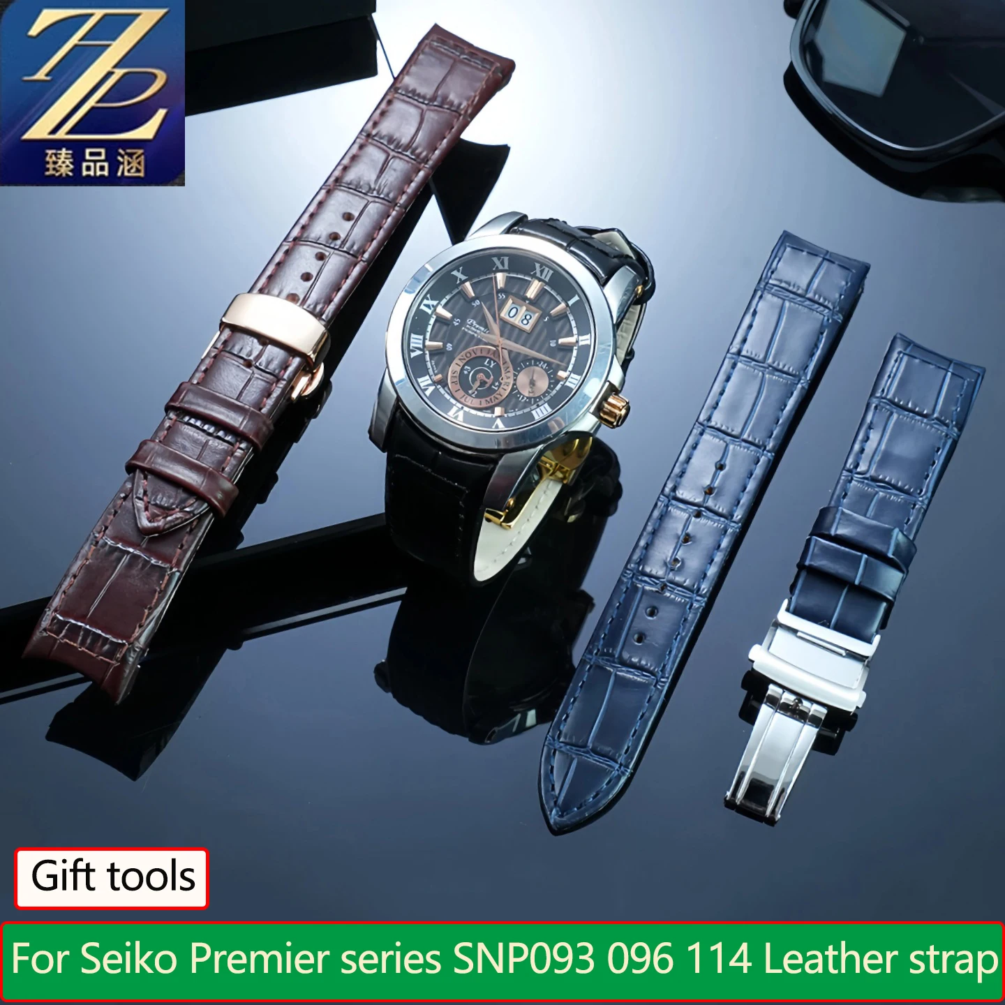 

21mm curved Leather strap men's bracelet for Seiko Premier series SNP093 096 114 115 127 high-quality soft cowhide watch band