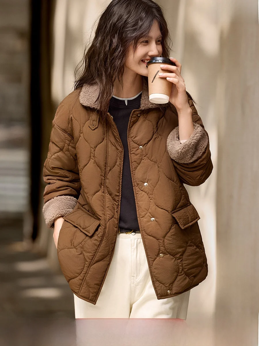 

XWI Lamb Fur Patchwork Cotton Jaet Women's Loose Slimming Collar Insert Cotton Outerwear Autumn Winter New Sle