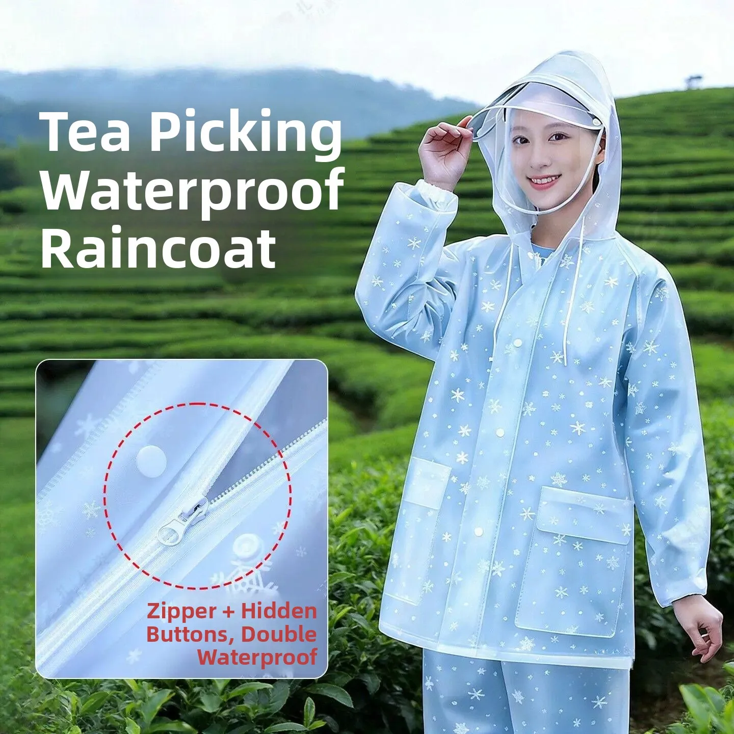 

Thickened Raincoat Rainpants Set for Women Adult Tea Picking Special Outerwear Separate Design Heavy Duty PVC Material