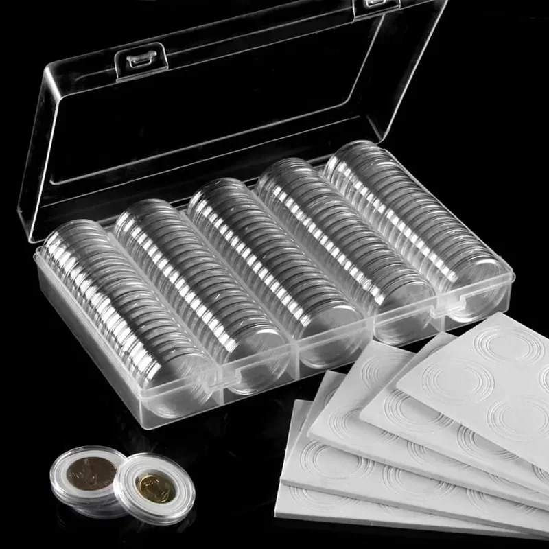 5 Sizes 17/20/25/27/30mm Protect Gasket Coin Holder Case with Plastic Storage Box for Coin Collection 100pcs 30mm Coin Capsules