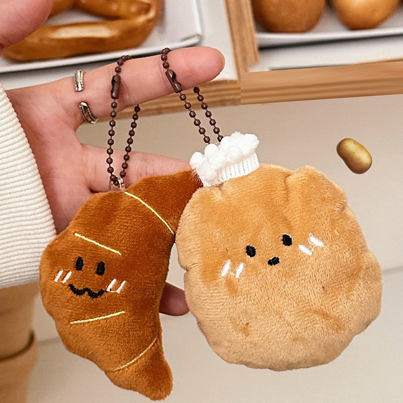 1PC Kawaii Croissant Pendant Bread Stuffed Keyrings Cute Tomatoes Plush Food Keychain For Car Key Bag Decoration DIY Accessories