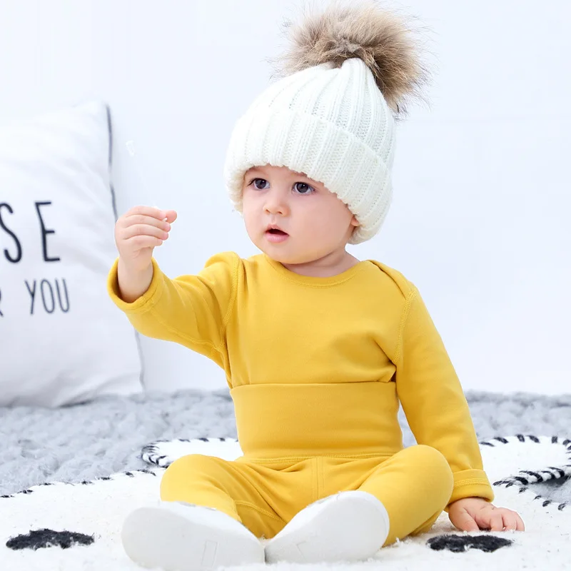 2PCS Autumn Winter Baby Clothes Set Infant Solid Baby Sweater Suit Newborn Baby Clothes 0-24M Long Sleeves Underwear Pajamas Set image 4