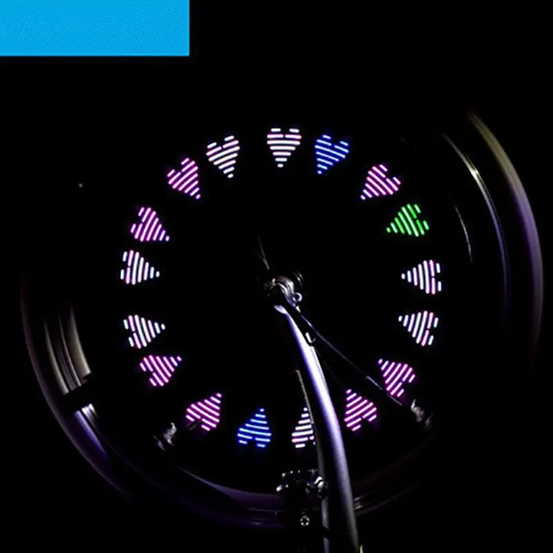 Personalized Heart Pattern RGB LED Bicycle Wheel Spoke Light Waterproof Dynamic Animation Bike Rim Warning Light