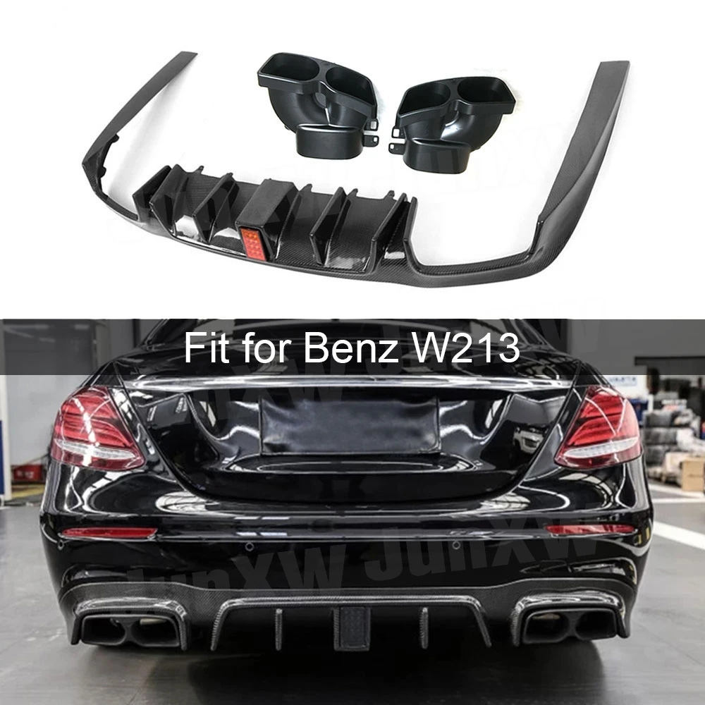 

Carbon Fiber Rear Bumper Lip Light Diffuser with Steel Exhaust Muffler Tips for Benz W213 E200 E300 E63 AMG 2017 + FRP