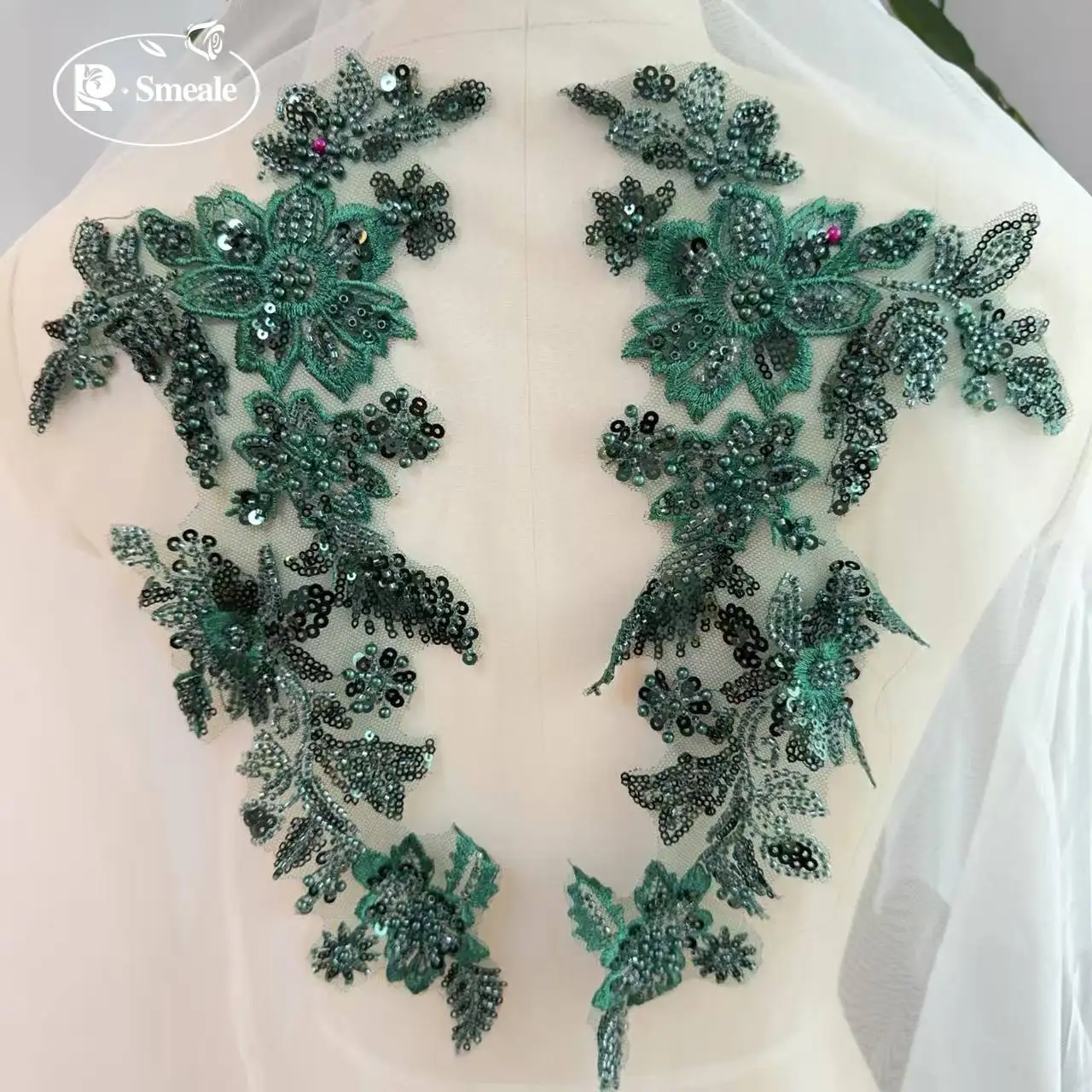 10 Stück/2 Stück. Bestickte Spitze mit mehrfarbigen Perlen, Perlenstickerei, Blumen-Pailletten, handgemachter DIY-Spitzen-Applikations-Patch. – Detail 7