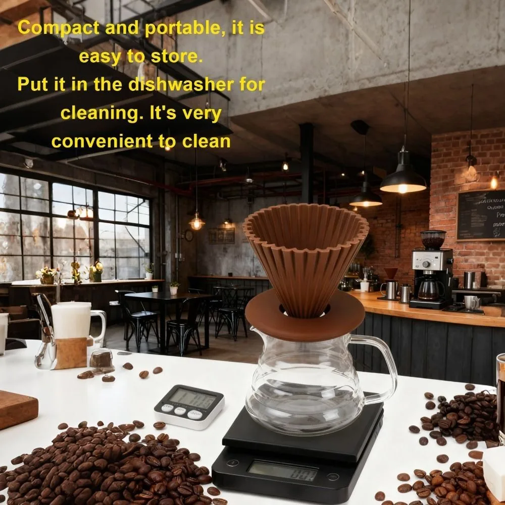 Silicone Material Pour Over Coffee Dripper Detachable Design Internal Texture Coffee Filter Holder Brown Color