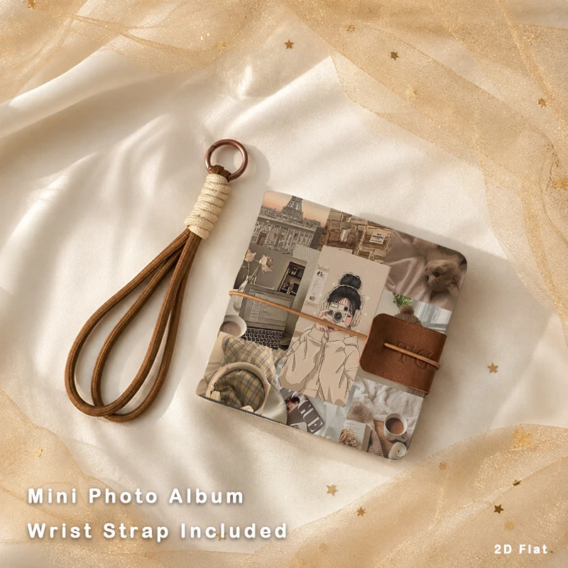 Neutral Tone Lifestyle Collage Mini Photo Album Portable Pocket Memory Book With Wrist Rope Travel Photo Storage Album Birthday