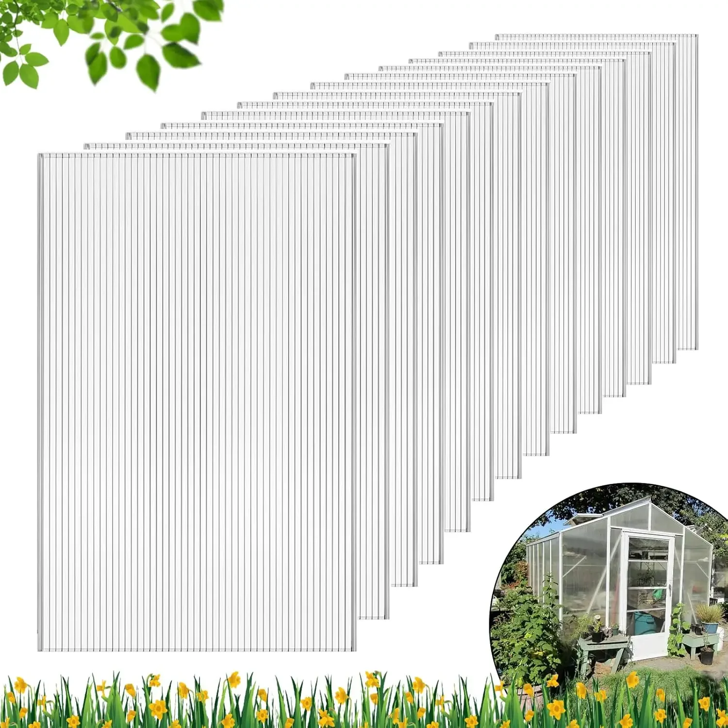 14 Pcs Polycarbonate Greenhouse Panels, 4' x 2' x 0.24'' Twin-Wall Polycarbonate Panels, Polycarbonate Sheet for All Weather