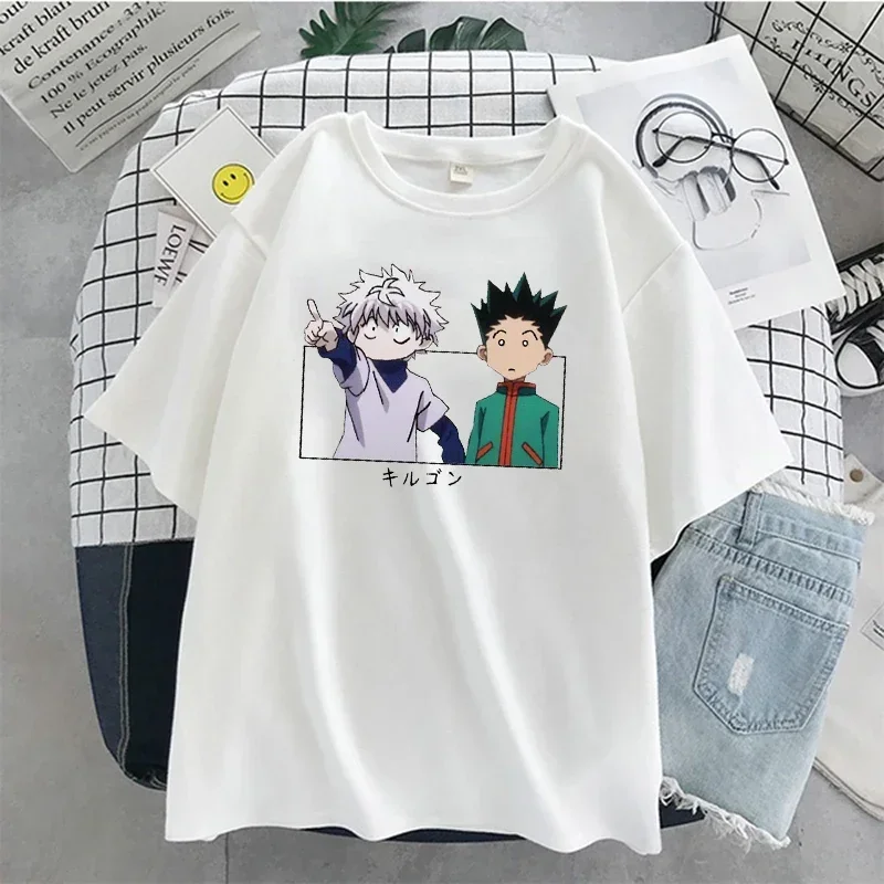 Ladies Killua and Gon Print Short Sleeve T-Shirt Oversized Japanese Anime Hunter X Hunter Shirt New Clothes