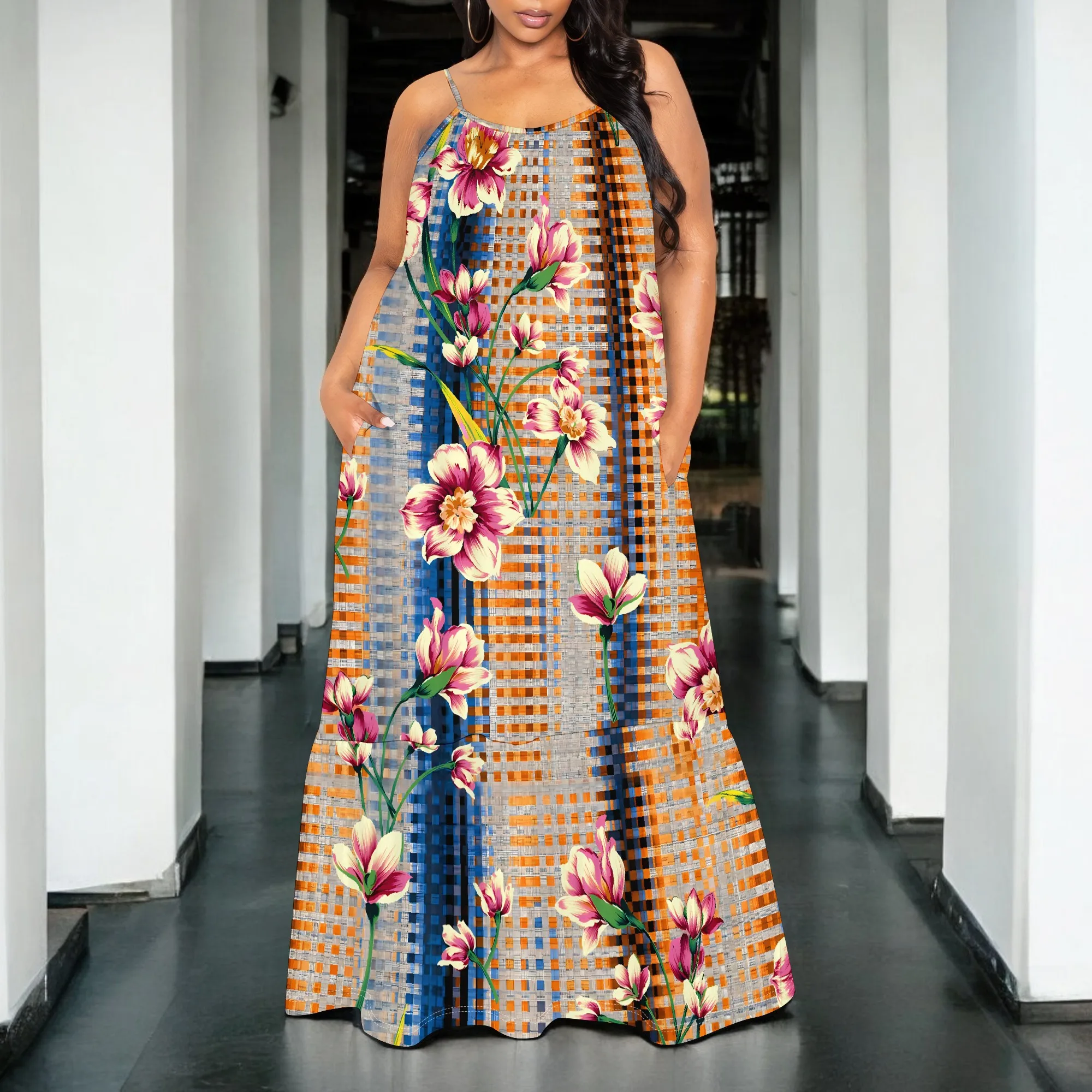 Pastel Floral Sheer-Look Maxi Dress for Women Summer Sleeveless Lightweight Beach Sundress