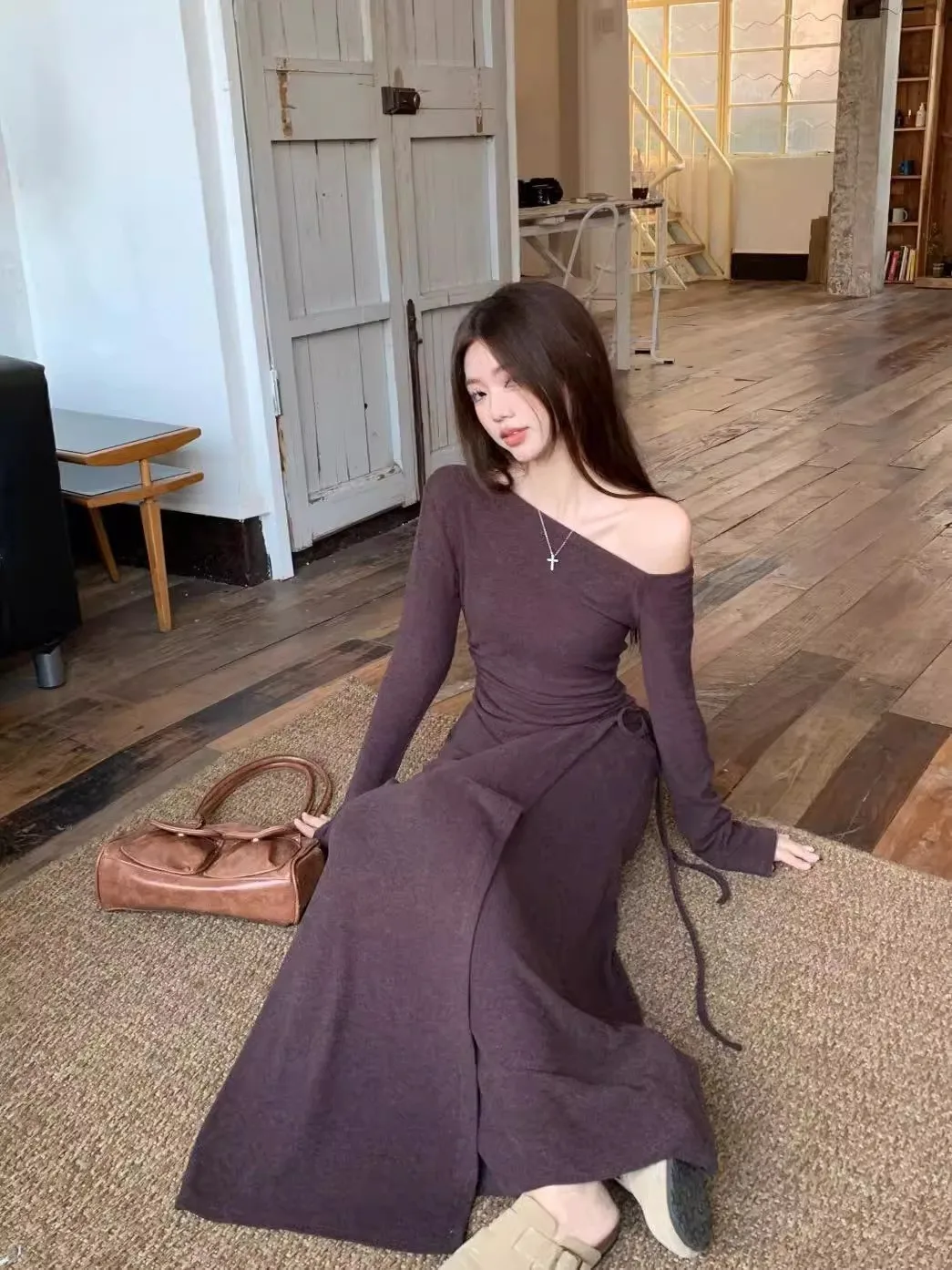 Vestidos femininos vestido para usar um casamento para mulher outono malhas painéis midi respirável em camadas minimalista francês requintado ajuste