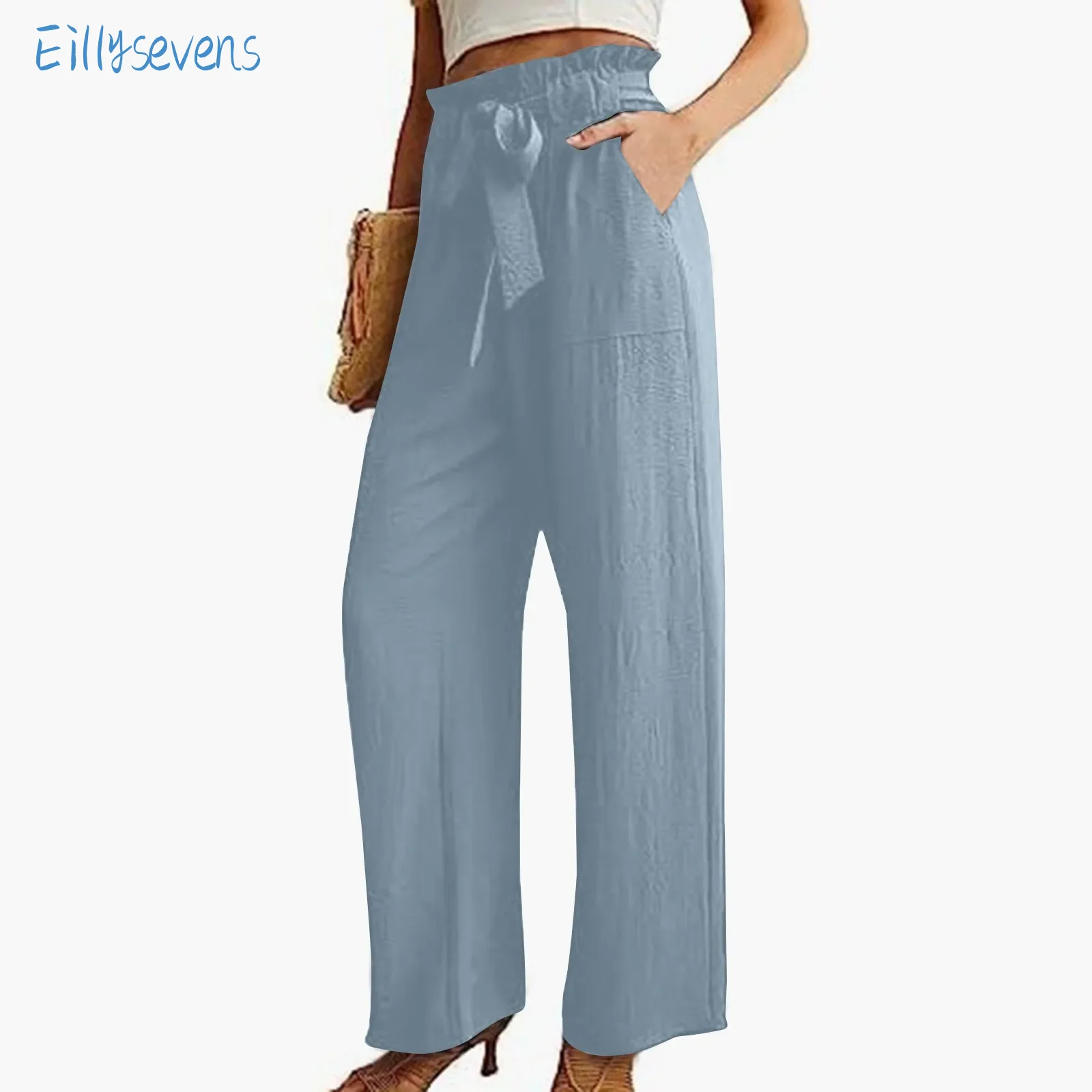 

Women'S Casual Wide Leg Pants With Pockets Elastic High Waist Loose Pants Summer Simple Solid Daily Commute Comfy Cool Pants