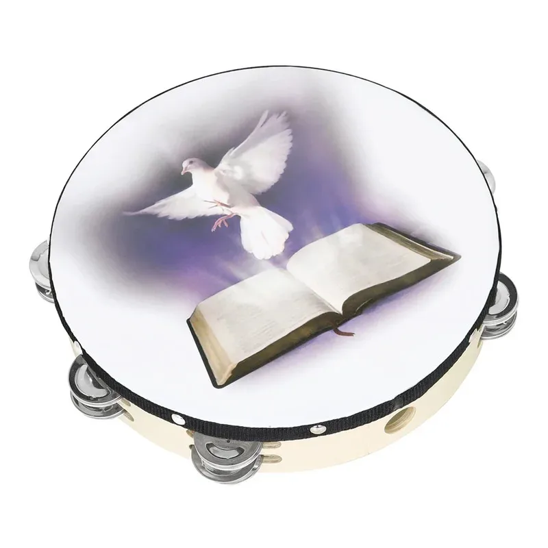 Handheld Peace Dove Tambourine (8 Inch) - Double Layer Solid Wood, Double Row Jingles, Reflective Surface, Clear Sound for Pe