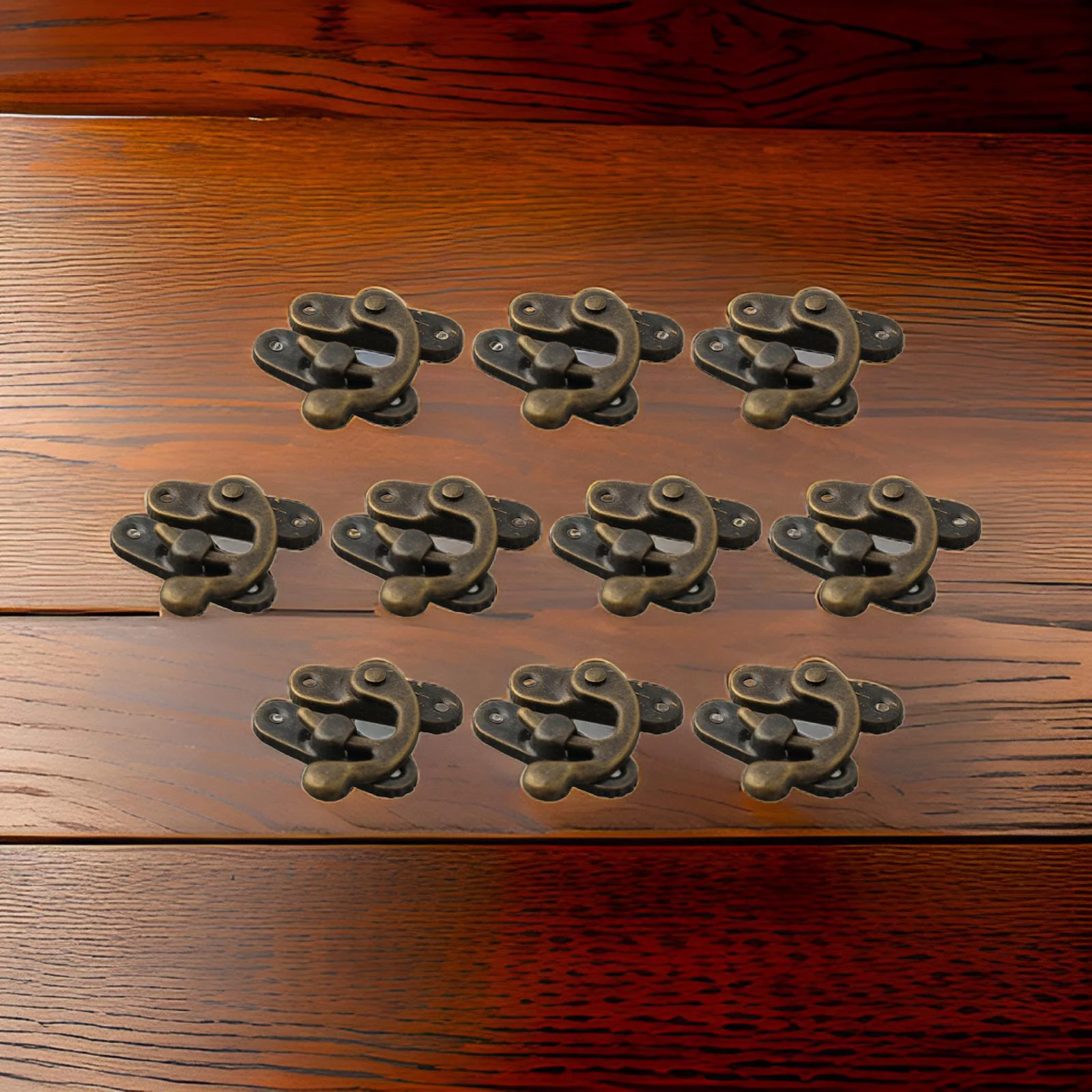 صندوق خشبي صغير عتيق من البرونز مزلاج قفل بمشبك 10 قطع مع مسامير هوك يمين لصناديق المجوهرات وصناديق الأدوات وصناديق التخزين