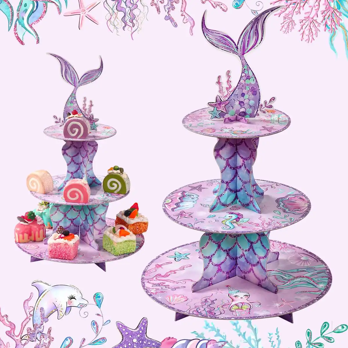 Mermaid Tail Tableware Cake stand Little Mermaid Birthday Party Decoration Kids Girl Under the Sea Party Supplies Baby Shower