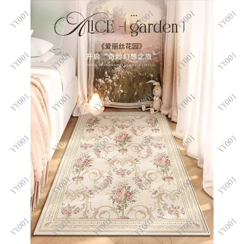 

American Vintage Bedroom Bedside Rug Floral Pattern Stain Resistant Living Room Sofa Floor Mat