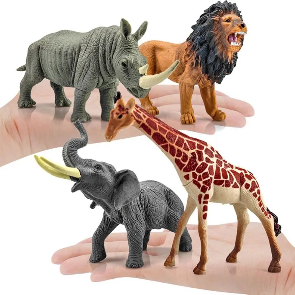 Artificial Jungle Wild Animal Model Panther Horse Mini Elephant Model Giraffe Rhinoceros Simulation Lion Model Toys Kids