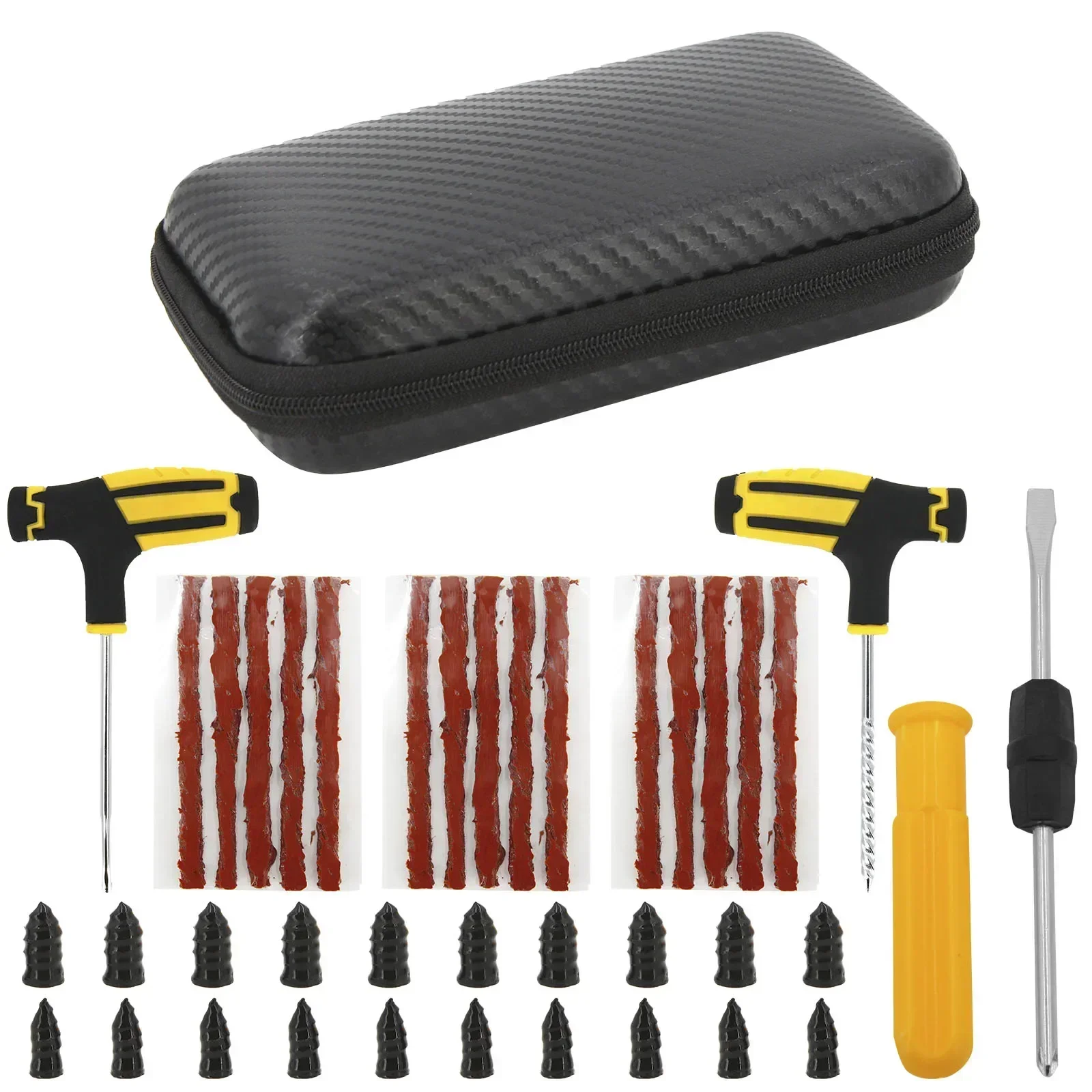Kit Profissional de Reparo de Pneus Sem Câmara para Uso Pesado: Pregos de Borracha e Estojo EVA para Carros, Motos e Vans