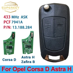 SUPERKEY 원격 플립 자동차 키, PCF7941A, 433MHz, 46 칩, 2 버튼, Opel Vauxhall Corsa D G4 Astra H AH Zafira B Holden용, 736-743-A