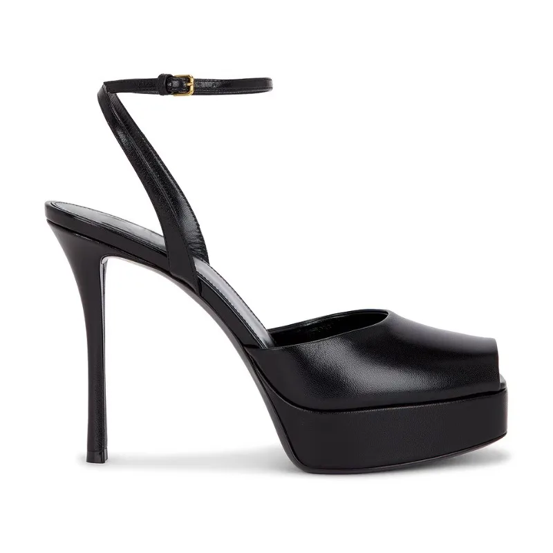 

Европейские и американские летние женские универсальные модные туфли на высоком каблуке с открытым носком и пряжкой сзади, на толстой подошве, для банкетов