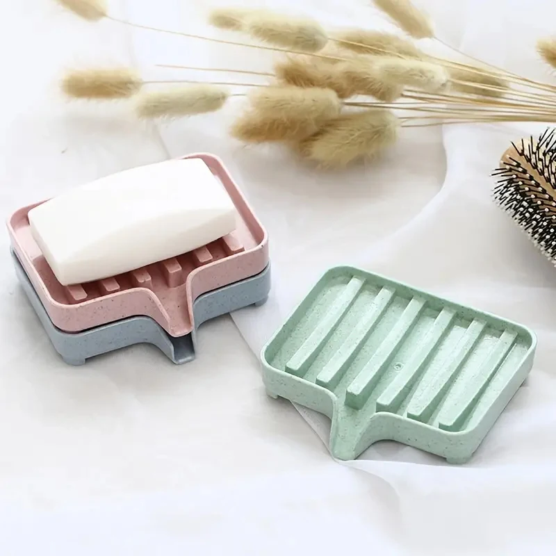 4 Colors Solid Color Soap Dish Rectangle Drain Soap Tray Self Draining Clothing Soap Holder Storage Rack Bathroom Accessories