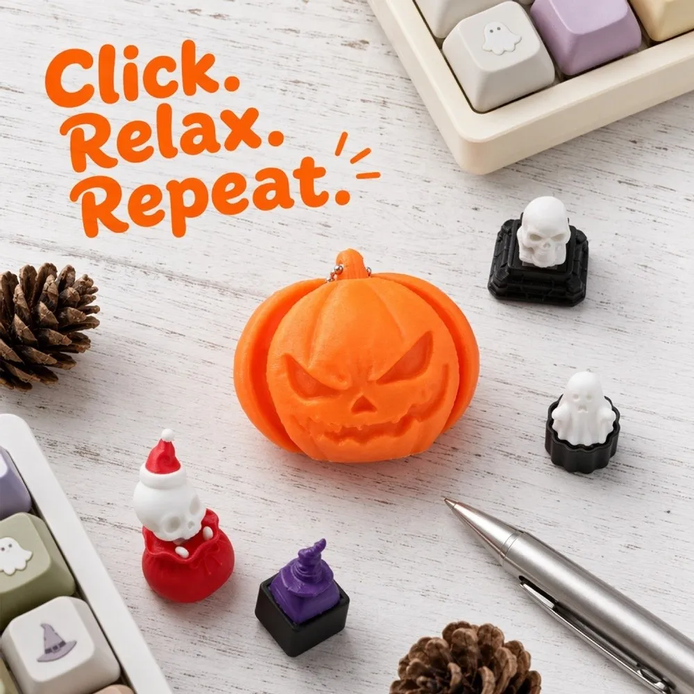 Novelty Halloween Pumpkin Keychain Gothic Style Click Sound Skull Fidget Clicker Keychain Mechanical Click 3D Printed