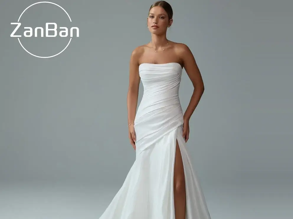 ZanBan New Elegant Mermaid Wedding Dresses 2026 Sleeveless Pleat Court Train Side Slit Robe De Mariée Bridal Gowns Customised