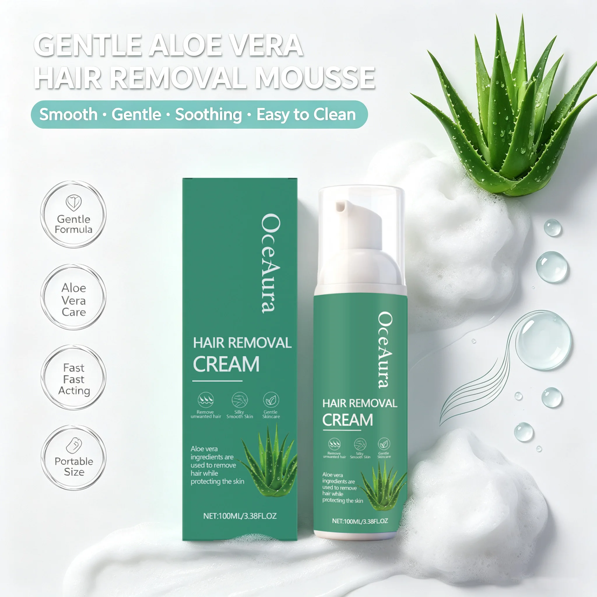 Aloe Vera Men's Hair Removal Mousse Painless Remove Hairs Refresh Smooth Soften Beard Depilatory Foam for Face Arms Legs Body