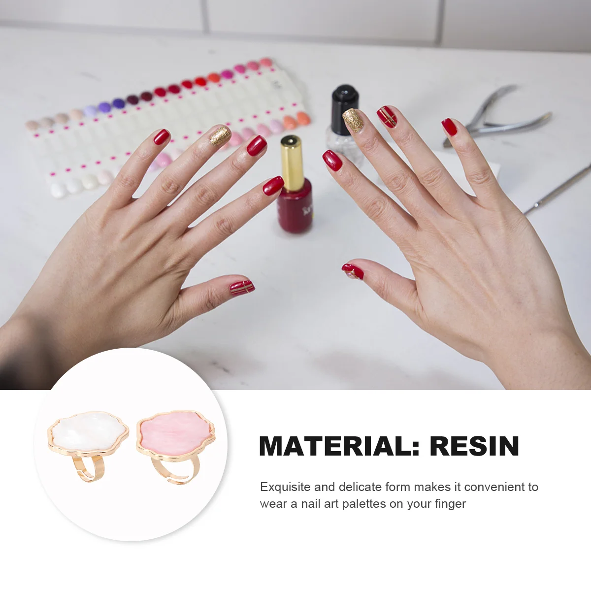 

2pcs Nail Art Palettes Mini Finger Ring Plate For Color Mixing Portable Shell Marble Design Ideal Party Holiday Salon Home Use