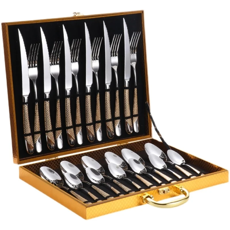 Luxury Tableware Sets Knife Fork Spoon Cutlery Set 24 Piece Stainless Steel Full Tableware Dinner Set Kitchen Device Sets Gift