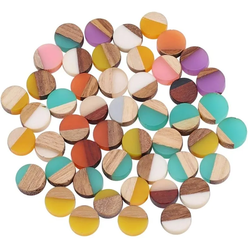 

50pcs Wooden Resin Blanks Resin Cabochons Flat Round Geometric Earring Blacks Rhombus Wood Cabochons Vintage Resin Wood Stateme