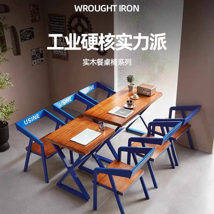 

American industrial bar table and chair combination restaurant hot pot barbecue shop cafe lounge area wrought iron solid wood