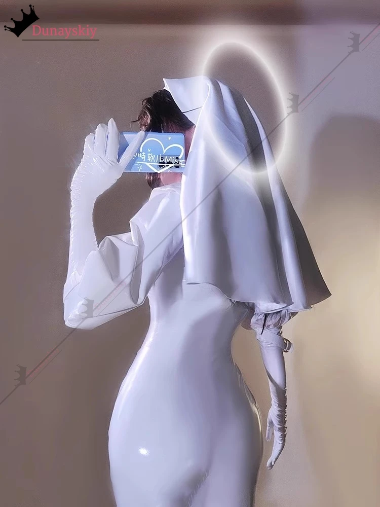 Аниме оригинальный дизайн Chowbie Nun косплей костюм белый черный комбинезон из искусственной кожи зентай женский костюм сексуальное боди для ролевых игр