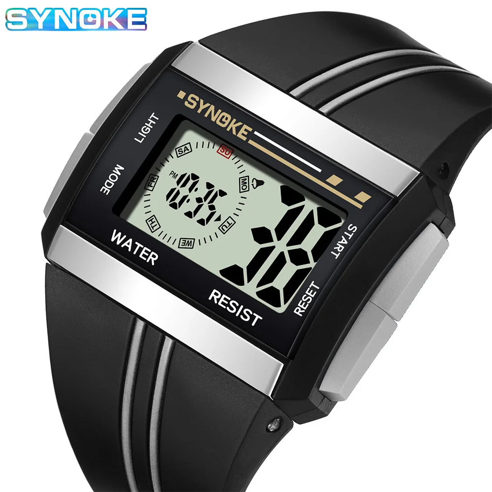 Synoke Digital Watch Men Sports Electronic Watch 5Bar Waterproof Light Large Screen Square Student Watch Outdoor Fashion Trend