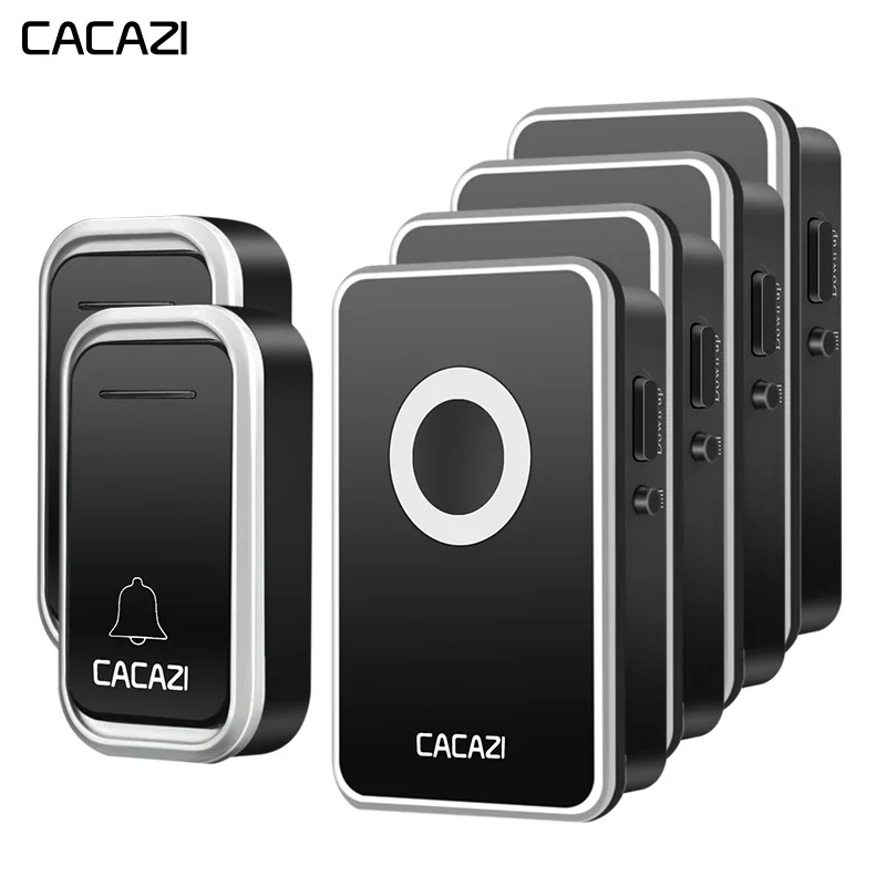 CACAZI Wireless Doorbell Waterproof 300M Remote 2 Battery Button 4 Receiver led light US EU Plug Home Cordless door bell chime