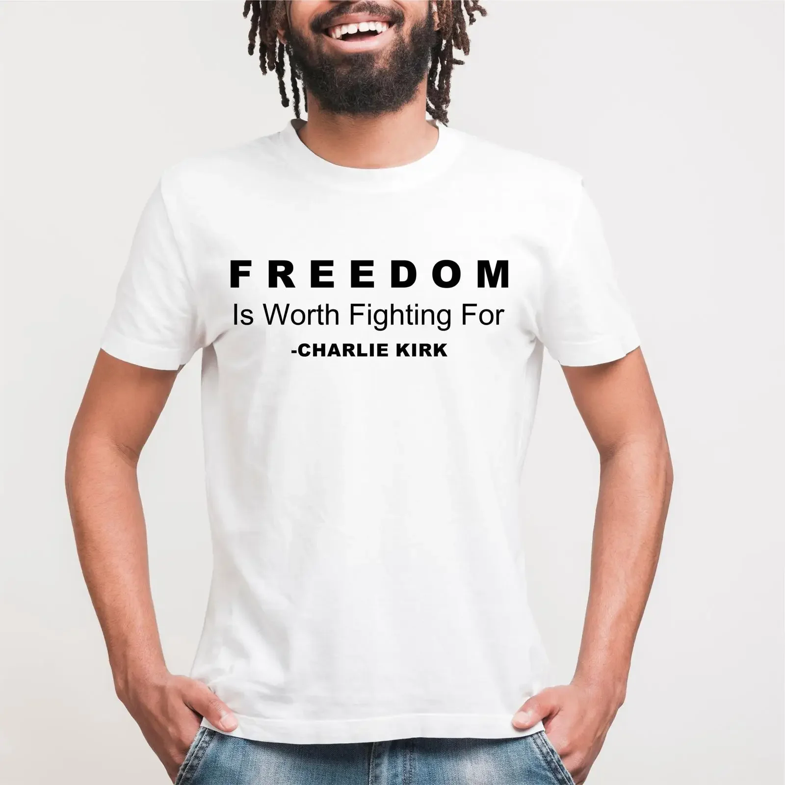 Freedom Is Worth Fighting For Charlie Kirk Quote T Shirt Conservative Patriotic Casual Top Adults Kids vintage Washed Soft