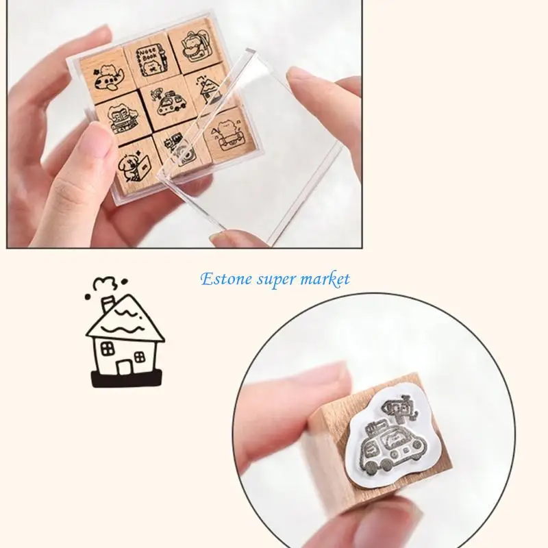 090B Stamps Set Of 9 for Kids and Craft Lovers Scrapbooking Stamps Kids Stamp Set Cartoon Kitten Dogs