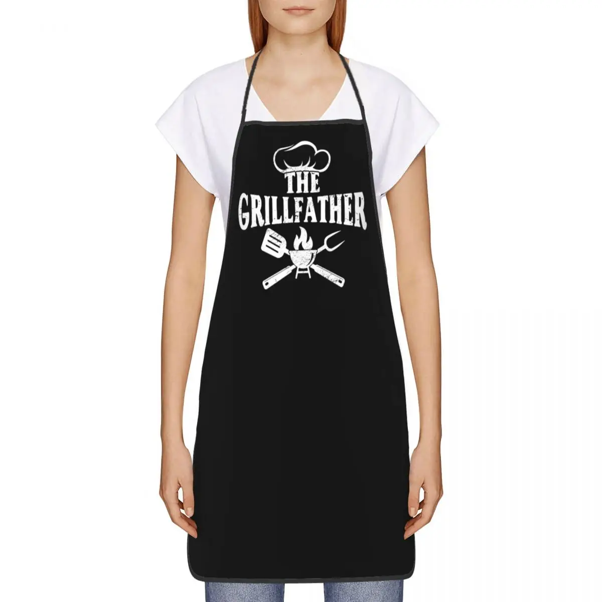 Custom The Grillfather BBQ Smoking Aprons for Men Women Grillmaster Adult Unisex Kitchen Chef Bib Tablier Cuisine Cooking Baking