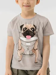 Children Top Shirts Cute Pug T-Shirt For Boys Kids Clothes Children's Boy's Clothing Short Sleeve Tops 2024 T-shirts Real Madrid