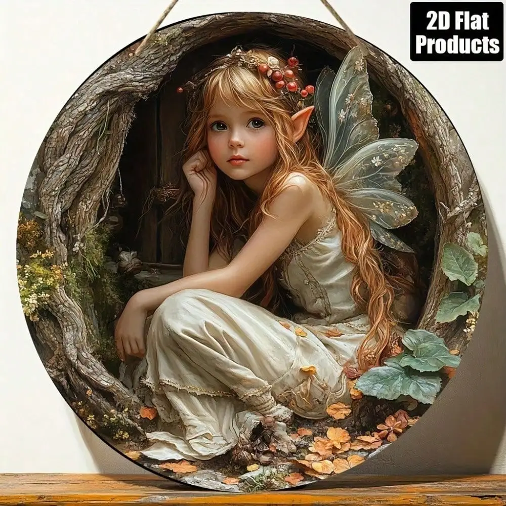 Magic Fairy 8x8 Inch Rustic Wooden Round Plaque, 2D Farmhouse Wall Art Decor for Living Room, Home, Bar