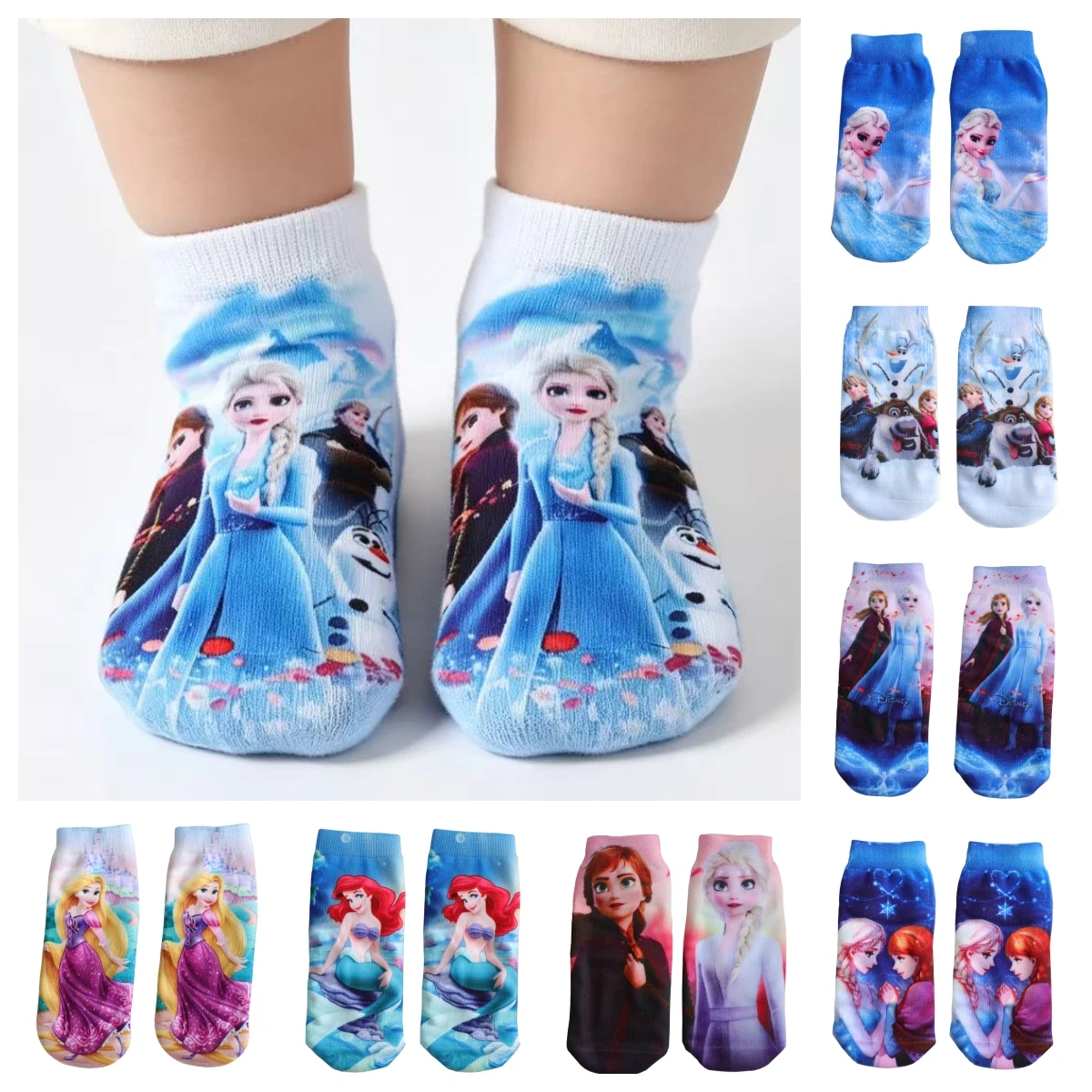 1Pair New Cute Girl Cartoon Elsa Princess Bear Print Kids Ankle Socks Soft Cotton Short Socks Girls Boys Children Casual Socks
